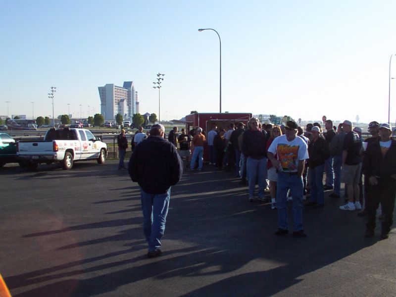  A long line at the registration booth.