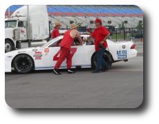  Pushing the car into the tech line